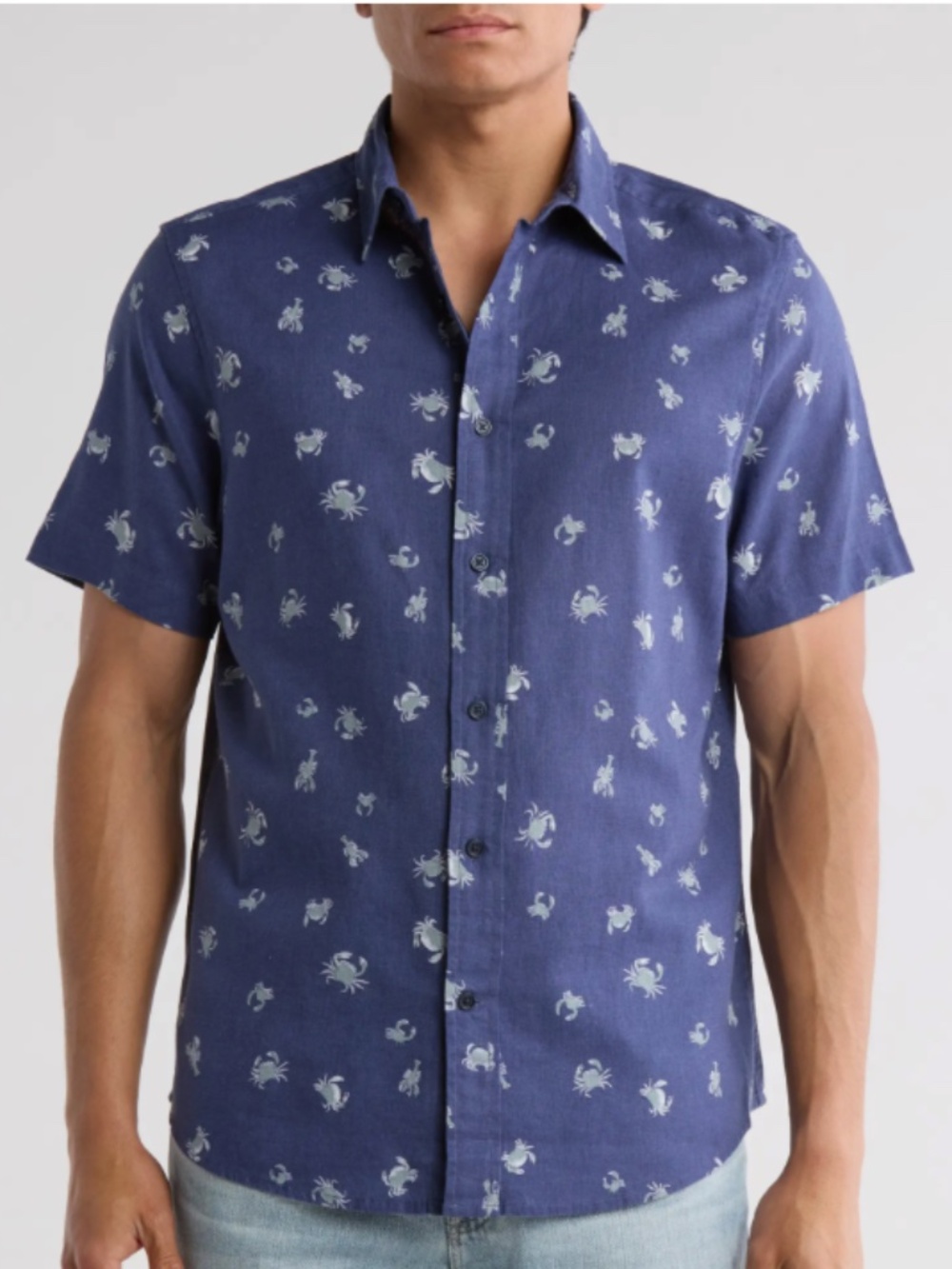 Men's Linen Button Down with Crabs